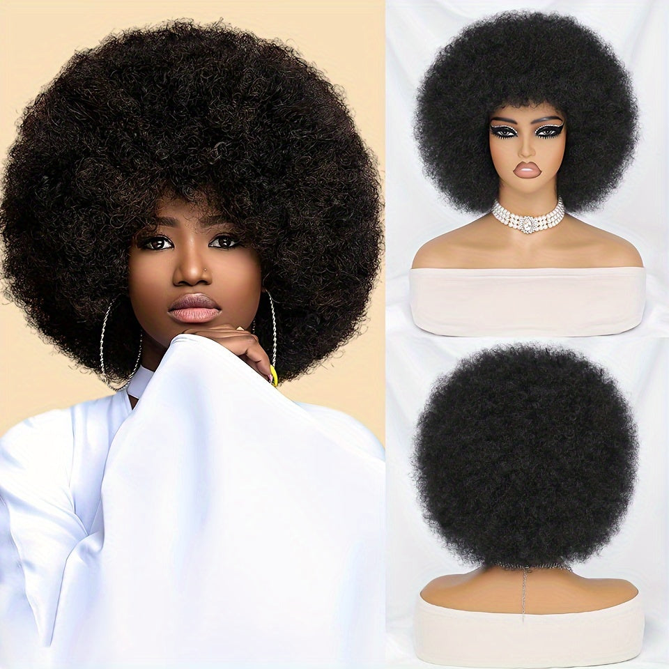 Short Afro Wigs For Women Blonde 10 Inch Afro Curly Wig With Bangs 70s Large Bouncy Soft Synthetic Female Wigs For Party Cosplay
